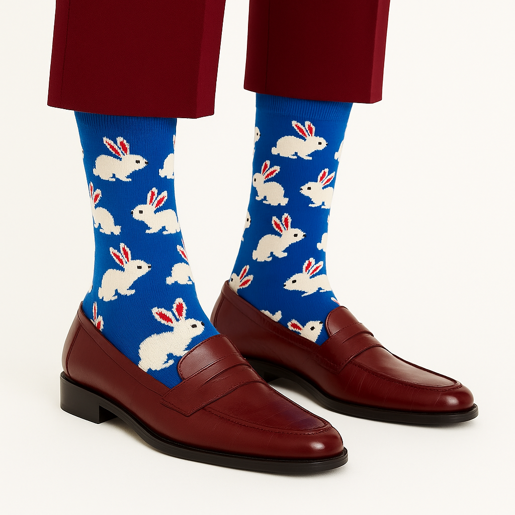 Chaussettes fun Blue Bunny Parade – Lapins blancs et bleus et originales