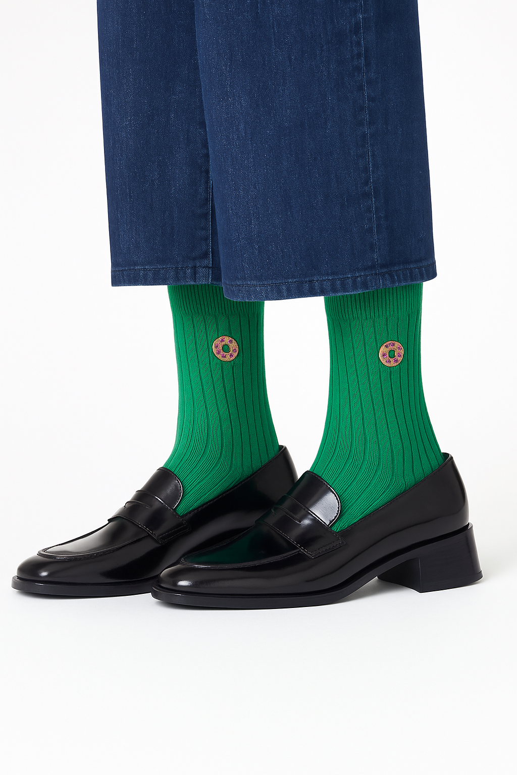 Chaussettes fun Emerald Donut Delight – Donuts sur chaussettes vertes et originales