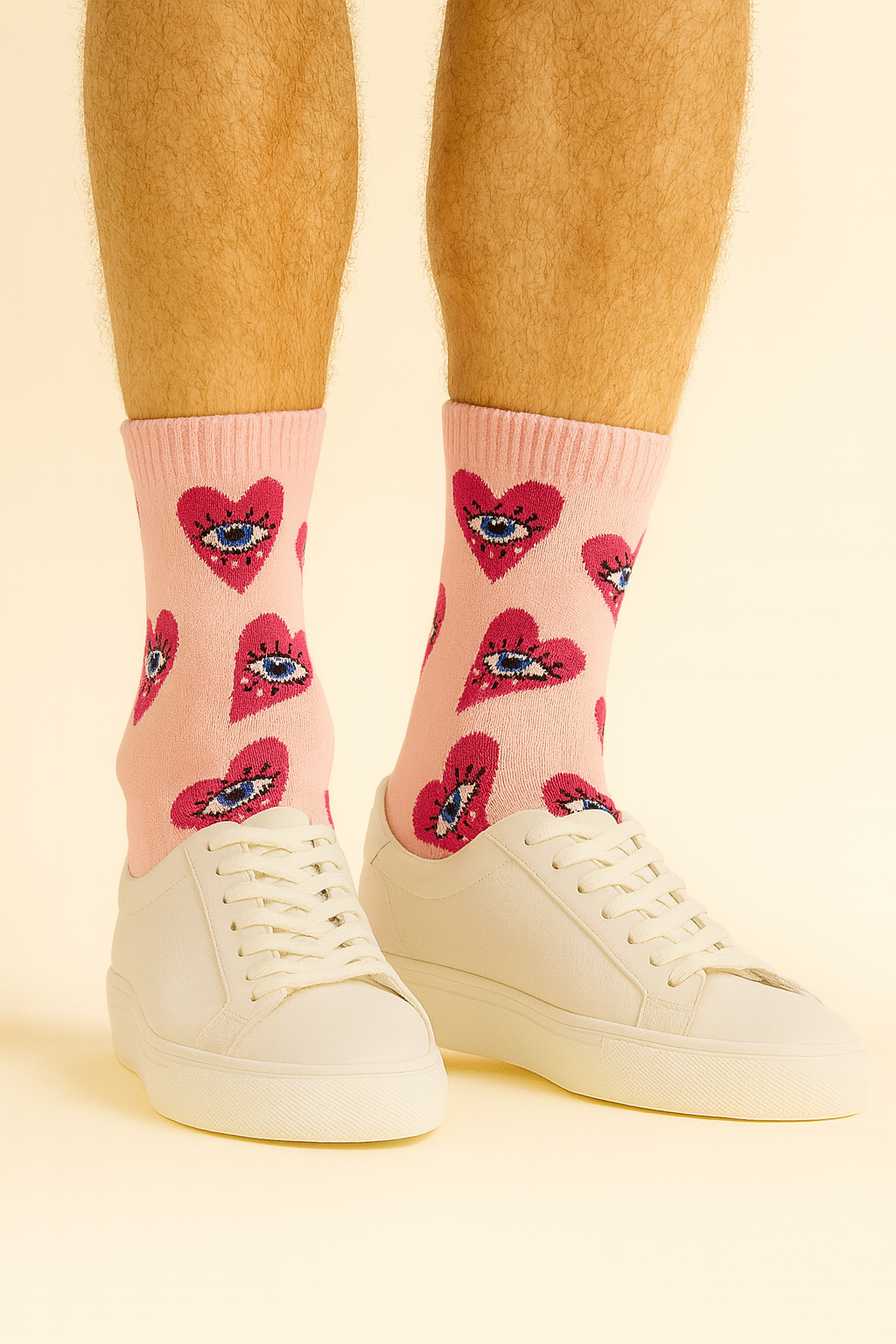 Chaussettes fun Love Vision – Motifs Cœurs roses, yeux bleus et originales