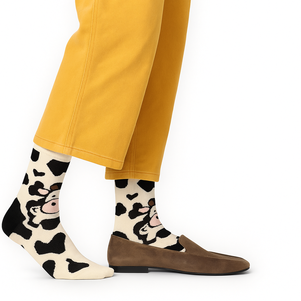 Chaussettes fun Moo Mood – Motif Vache crème, noires et originales