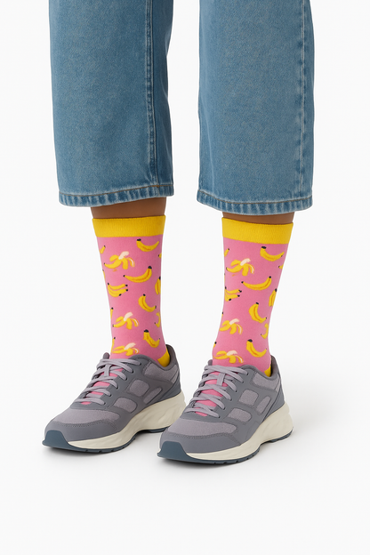 Chaussettes fun Banana Pink – Motifs Bananes roses et jaunes et originales
