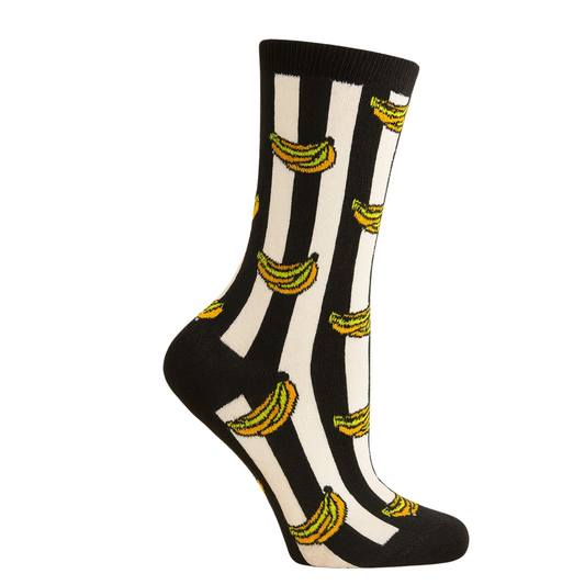 Chaussettes fun Banana Stripes – Bananes rayées noires et blanches, fun et originales