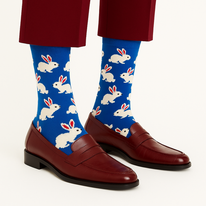 Chaussettes fun Blue Bunny Parade – Lapins blancs et bleus et originales