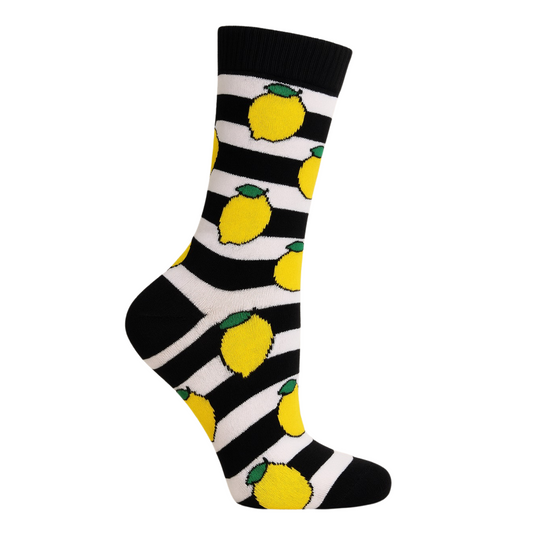 Zebra Lemon – Chaussettes citrons rayées noires et blanches
