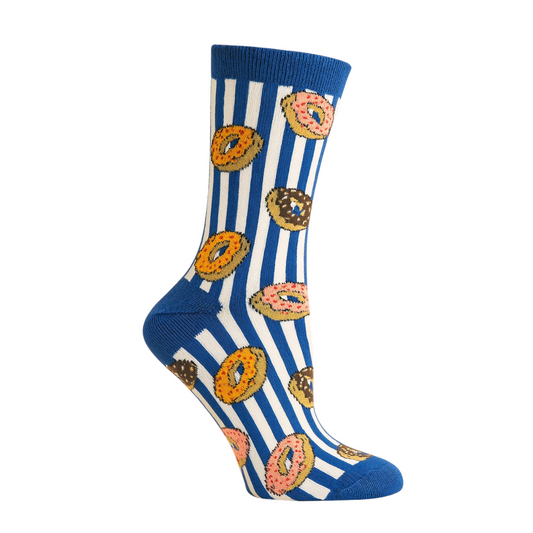 Sweet Donut Stripe – Chaussettes donuts rayées bleues et blanches