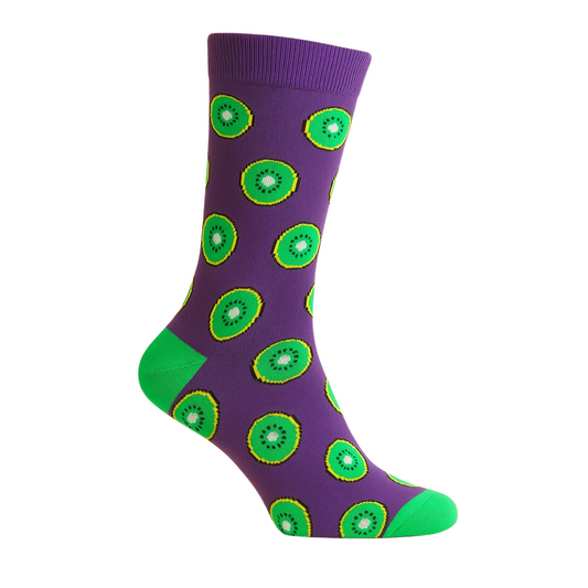 Kiwi Twist – Chaussettes kiwi violettes et vertes fruitées