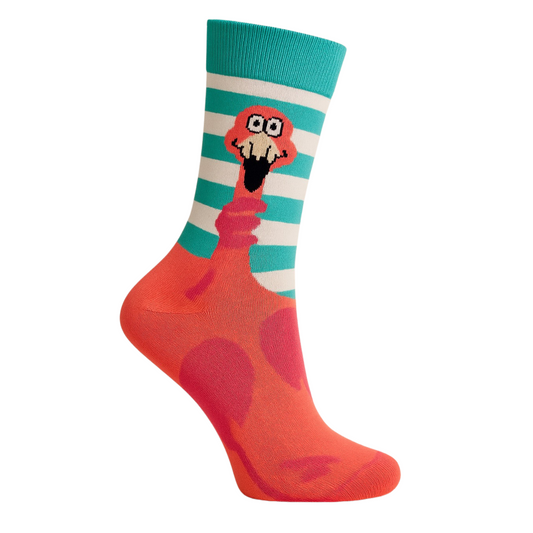 Funky Flamingo – Chaussettes flamant rose rayées turquoise et blanches