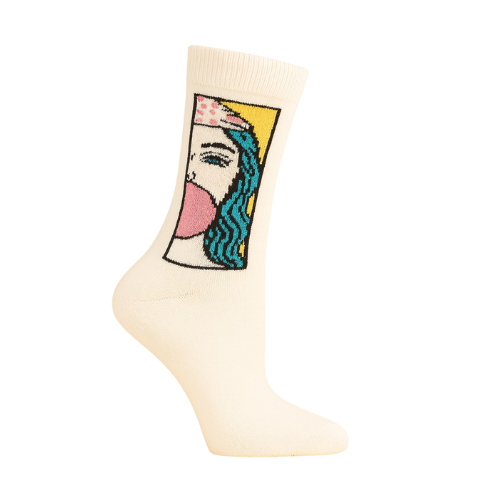 chaussettes fun MINDRURI Pop Art Bubblegum Muse avec portrait féminin et design arty coloré