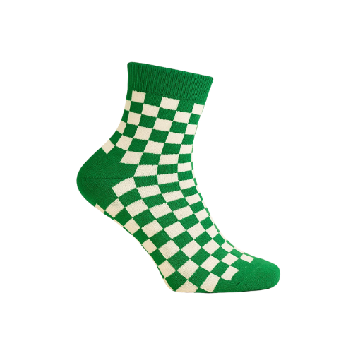 Chaussettes fun Checkmate Green – Damier vert et blanc, streetwear et originales