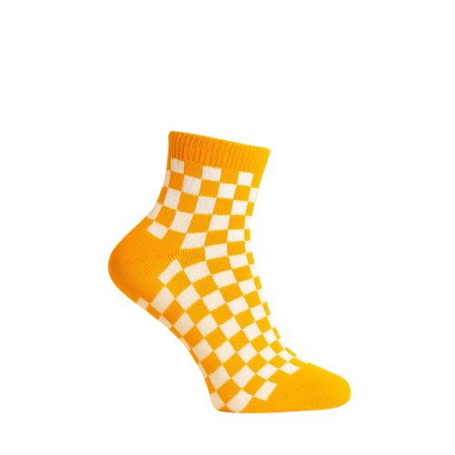 Chaussettes fun Checkmate Yellow – Damier jaune et blanc, streetwear et originales