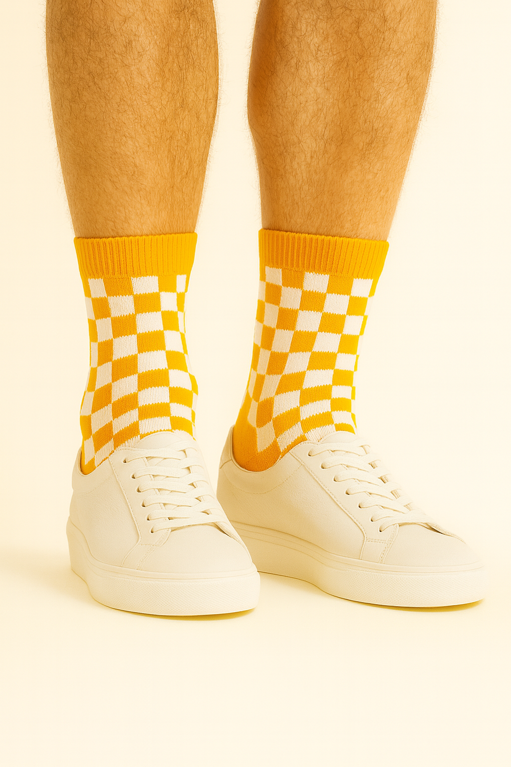 Chaussettes fun Checkmate Yellow – Damier jaune, blanc et originales