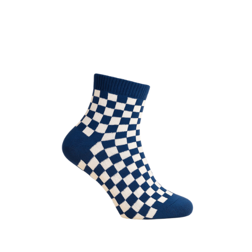 Chaussettes fun Checkmate Blue – Damier bleu marine et blanc, streetwear et originales