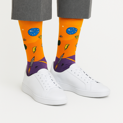 Chaussettes fun Cosmic Voyage – Espace, Motifs planètes et fusées, fun et originales
