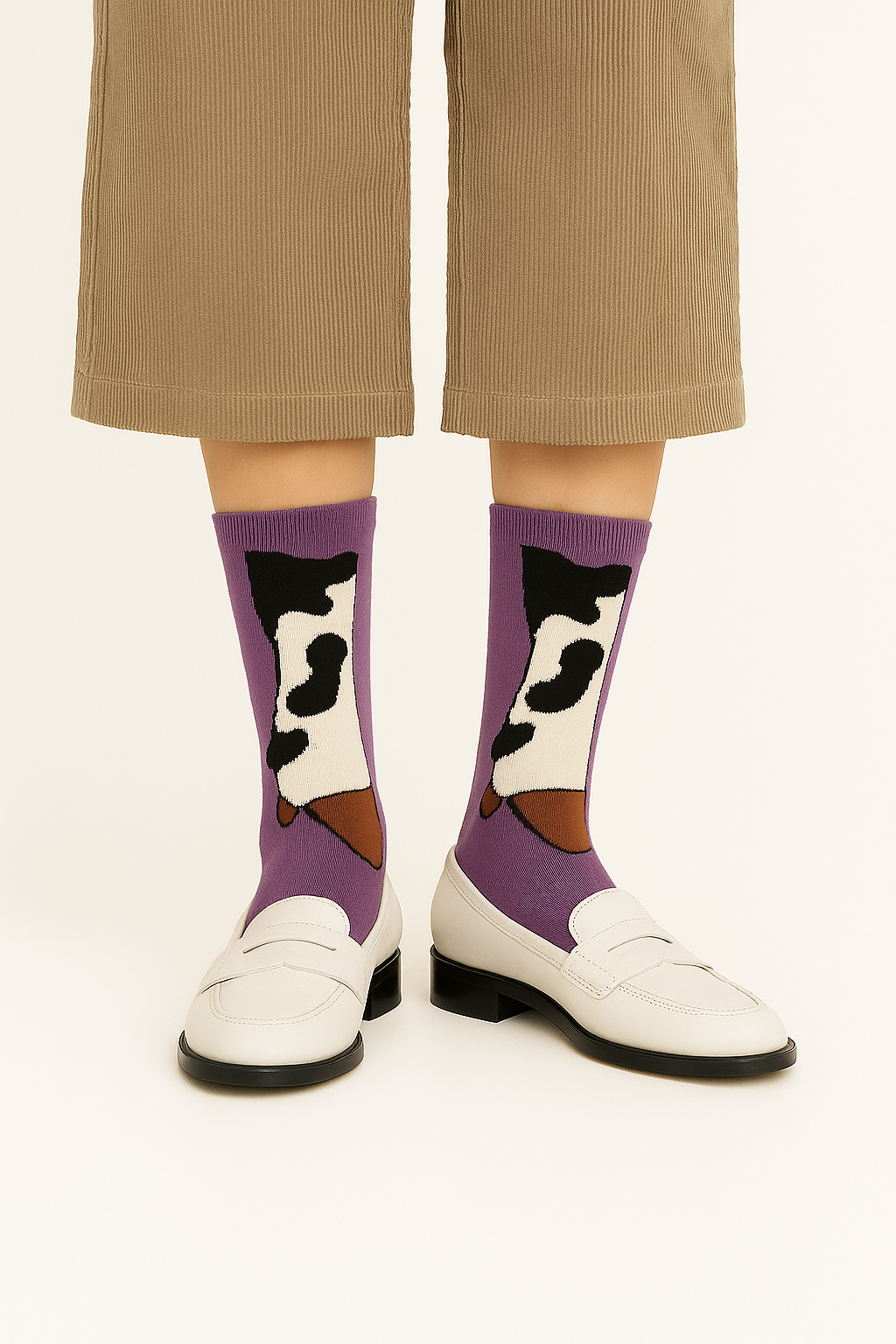 Chaussettes fun Cowboy Moo – Violettes peau de vache, style cowboy super originales