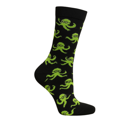 Chaussettes fun Cyber Octopus – Pieuvres pixel vert néon et noires et originales