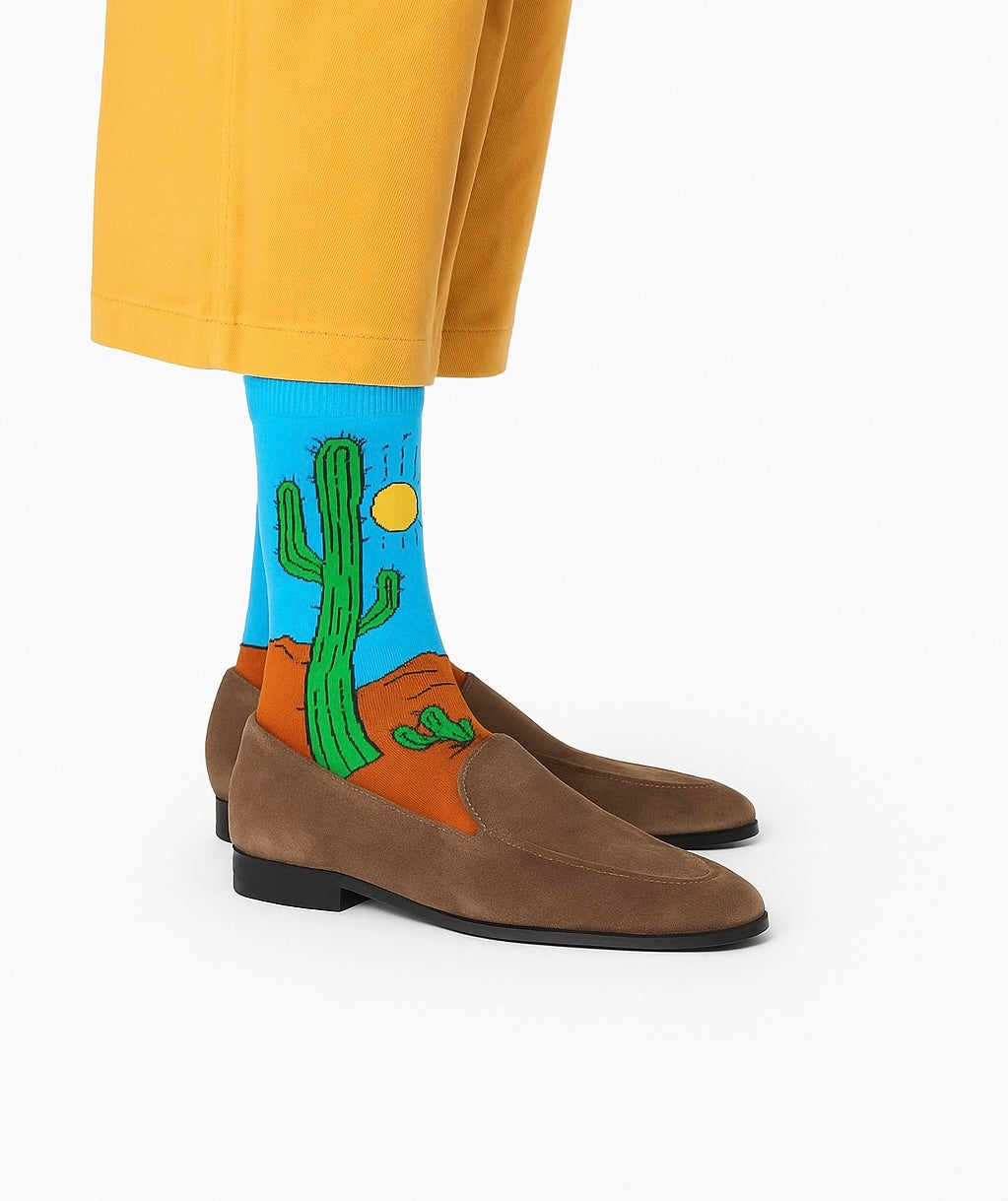 Chaussettes fun Desert Cactus – Grand Cactus bleu azur, désert et originales