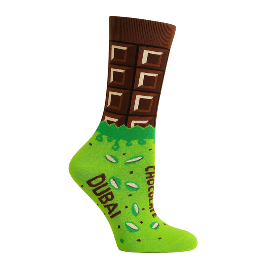 Chaussettes fun Dubai Chocolate – Chocolat noir et pistache, élégantes et originales