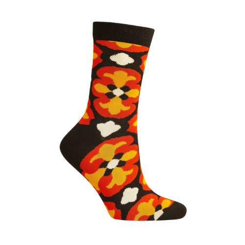 Chaussettes fun Fire Blossom – Fleurs noires et rouges, élégantes et originales