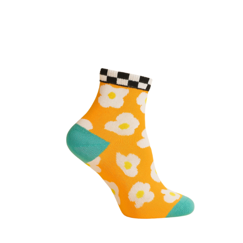 Chaussettes fun Flower Pop – Fleurs orange, rétro et originales