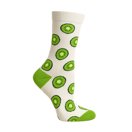 Chaussettes fun Green Kiwi Splash – Kiwi blanches, fruitées et originales
