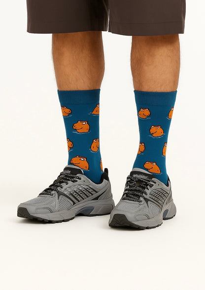 Chaussettes fun Hippo Splash – Motifs Hippopotames bleues et originales