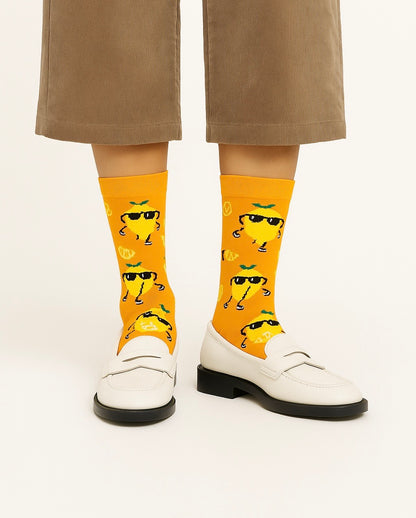 Chaussettes fun Lemon Vibes – Motifs Citrons jaunes, fruitées et originales