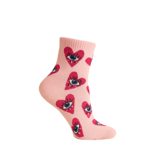 Chaussettes fun Love Vision – Cœurs roses, yeux bleus et originales