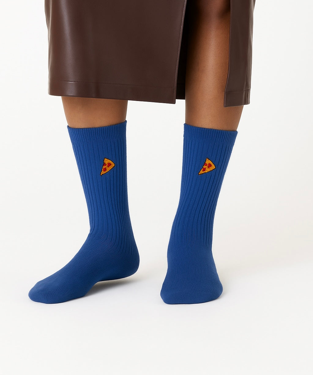 Chaussettes fun Midnight Slice – bleu nuit, part de pizza