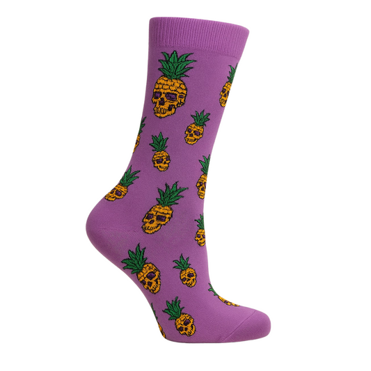 Chaussettes Fun Pineapple Skull – Ananas et crânes violettes et originales