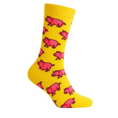 Chaussettes fun Pink Piggy Pop – Cochons roses, pixel pop-art et originales