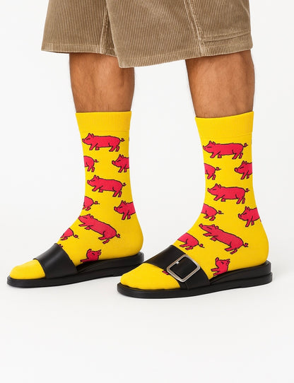 Chaussettes fun Pink Piggy Pop – Motifs Cochons roses, pixel pop-art et originalesifs