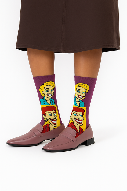 Chaussettes fun Pop Diva Portraits – Visages pop art multicolores et originales
