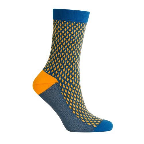 Chaussettes fun Sahara Wave – Bleues et jaunes, motifs géométriques et originales