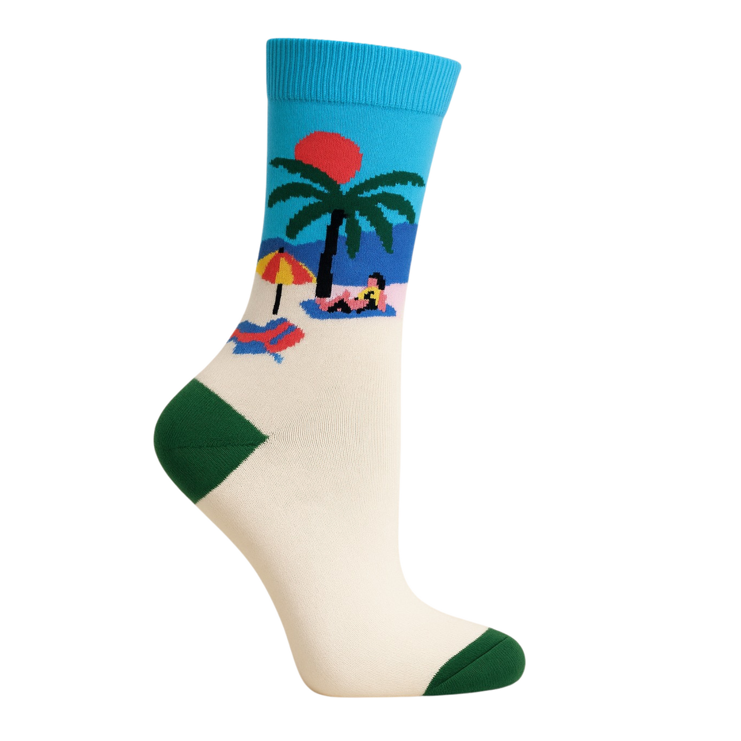 Chaussettes fun hautes Sunset Paradise – Coucher de soleil, plage et palmiers colorés