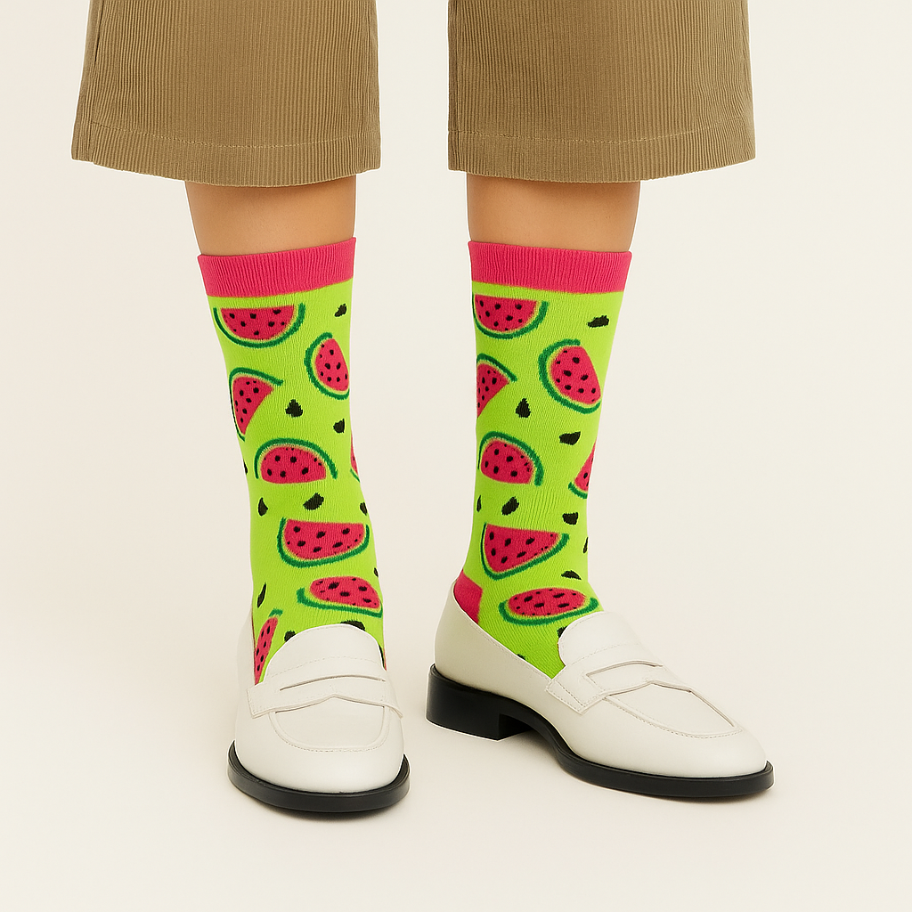 Chaussettes fun Watermelon Splash – Pastèque vertes, fruitées et originales